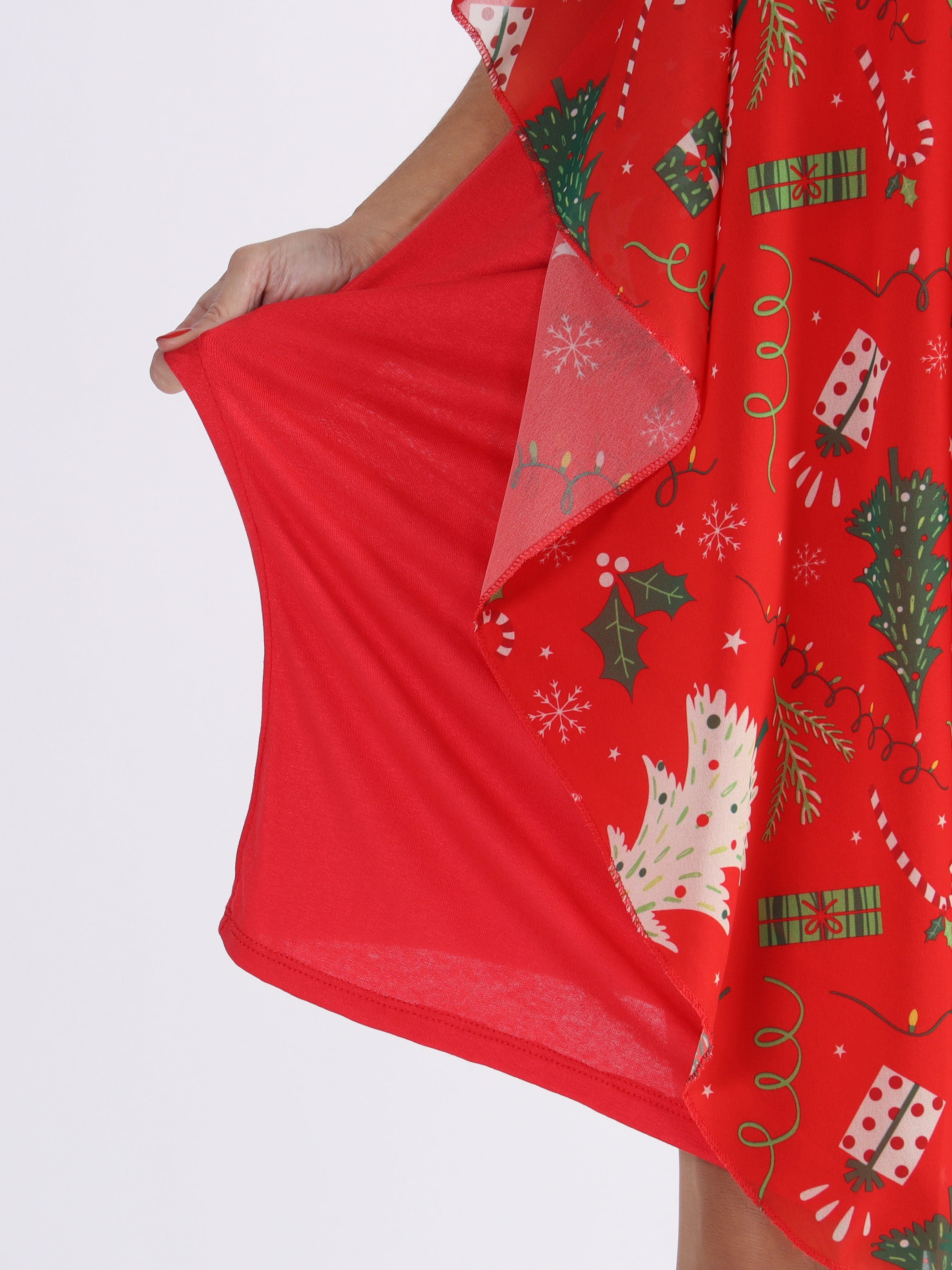 Kenya Christmas - Tunikaklänning i plus size med chiffonglager med julmotiv